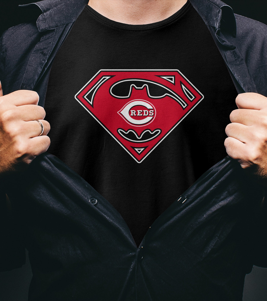 Cincinnati Reds Batman Superman Logo Mashup T-Shirt
