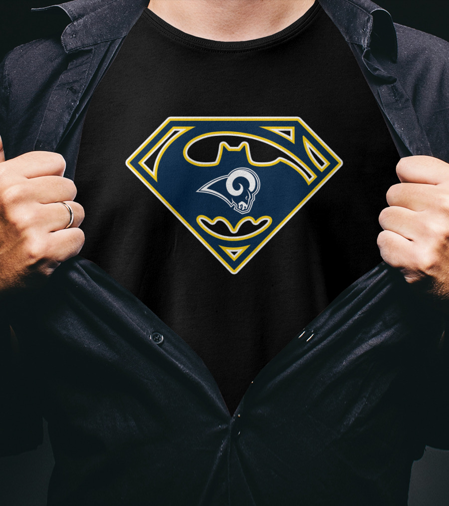 Los Angeles Rams Batman Superman Logo Mashup T-Shirt