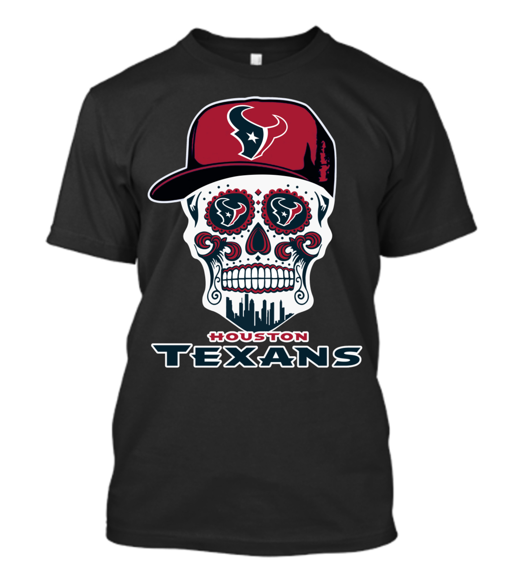 Houston Texans Sugar Skull Football Art T-Shirt