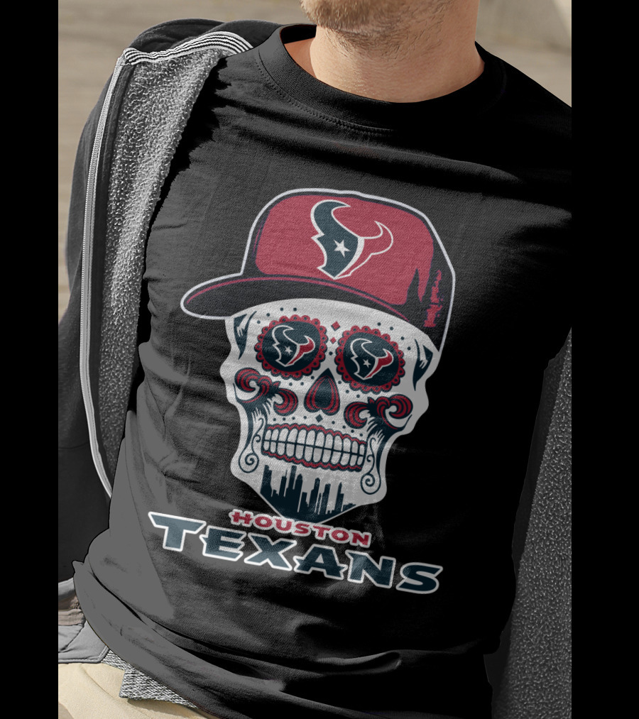 Houston Texans Sugar Skull Football Art T-Shirt