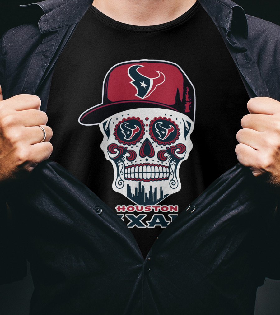Houston Texans Sugar Skull Football Art T-Shirt