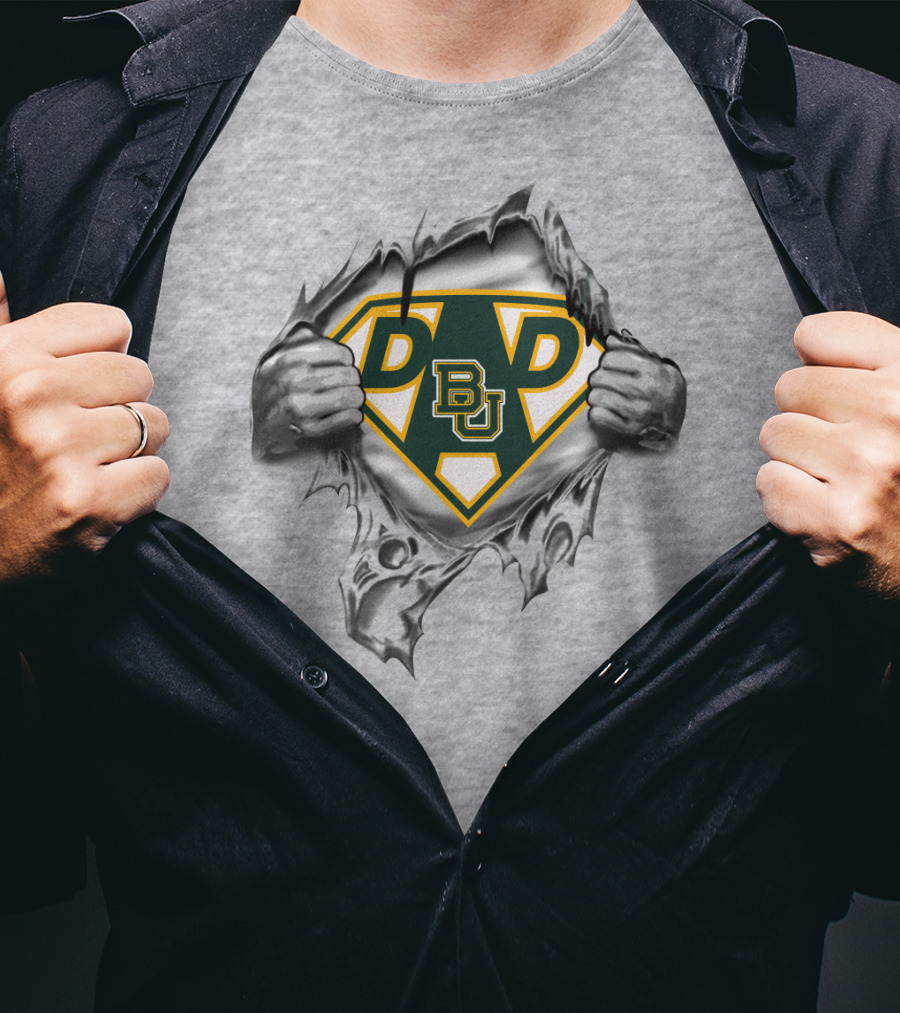 Baylor University Dad Superhero Emblem Torn Fabric T-Shirt