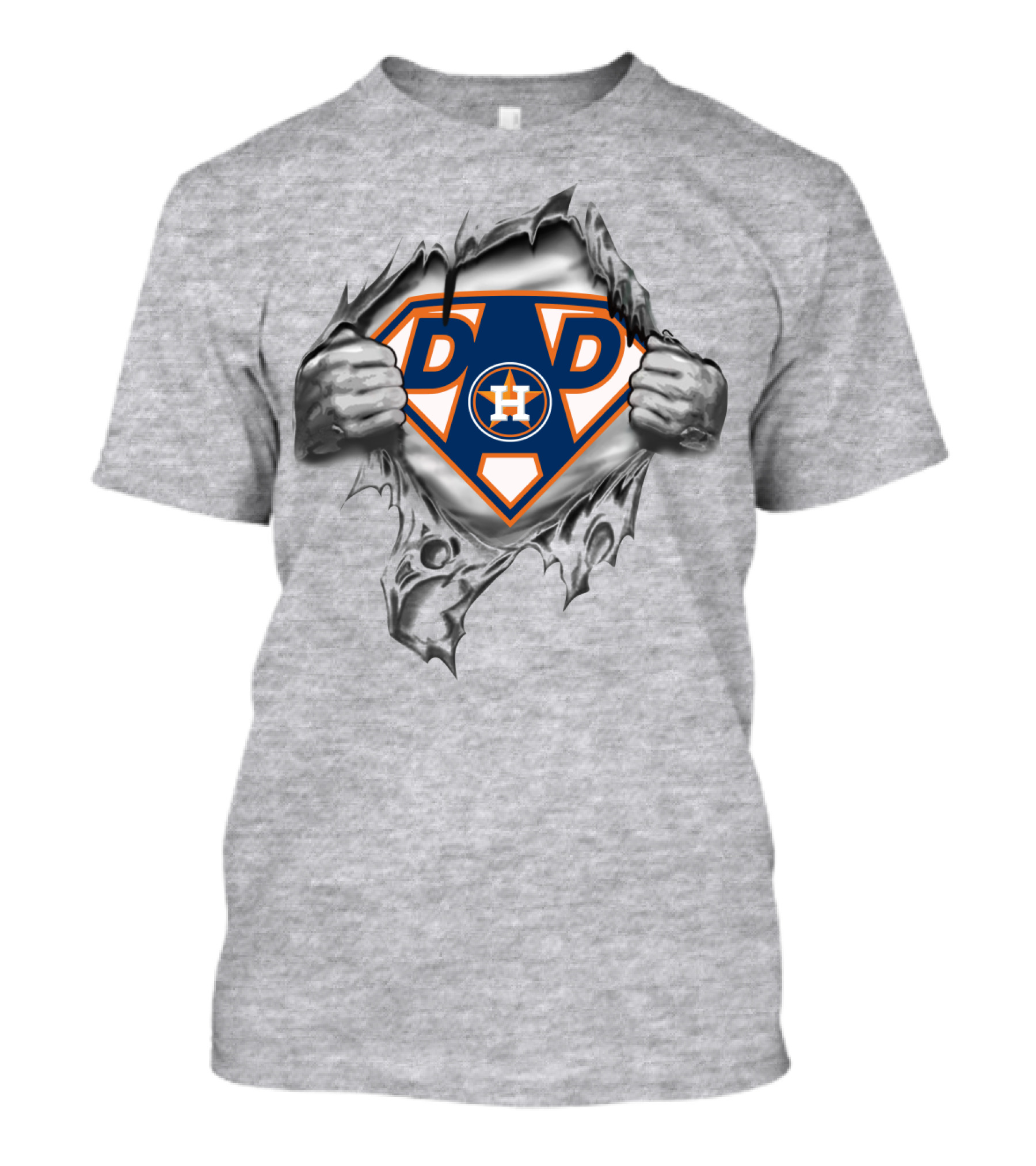 Dad Houston Baseball Superhero Logo Rip T-Shirt