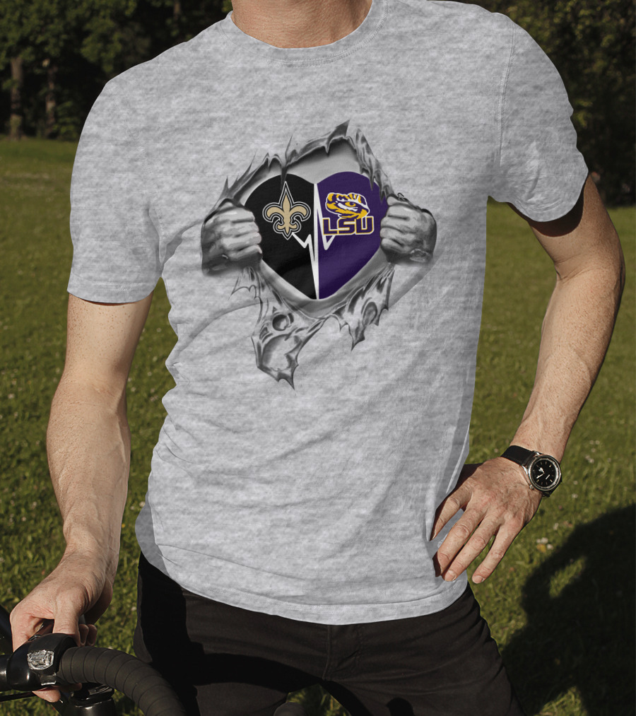 Saints Heart With Lsu Tigers Logo Peeking Through T-Shirt