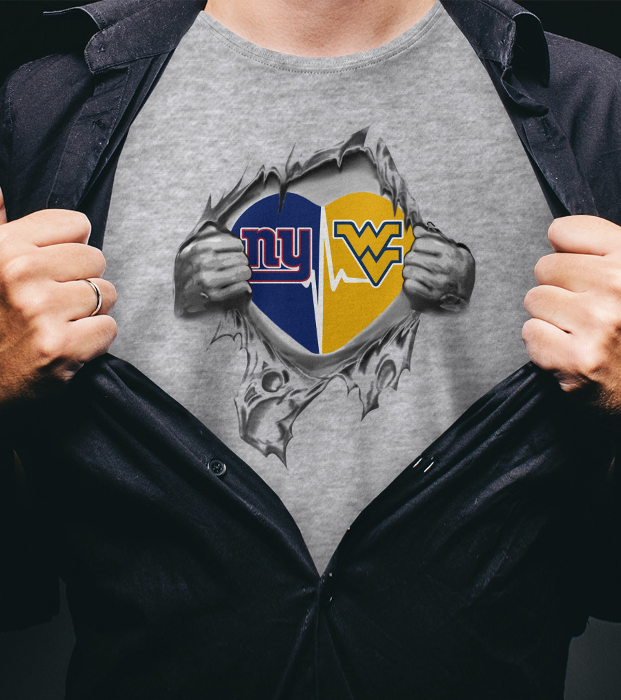 New York Giants West Virginia Mountaineers Heart T-Shirt