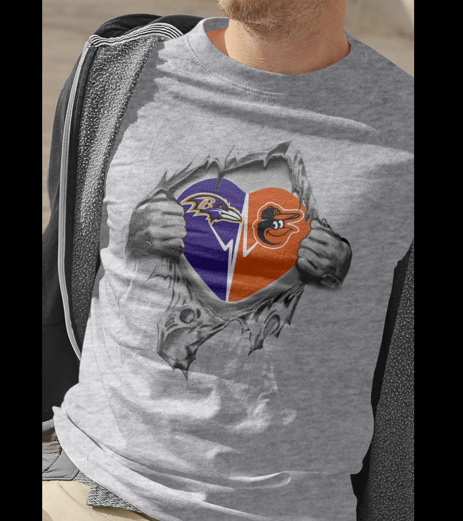 Ravens Baltimore Orioles Heart Logo Combination T-Shirt