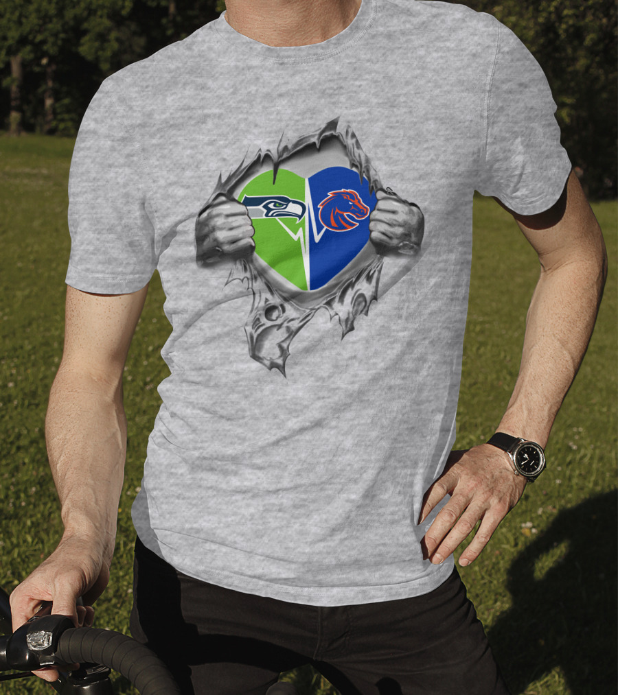 Seahawks Boise State Broncos Heart Design Fan Spirit T-Shirt