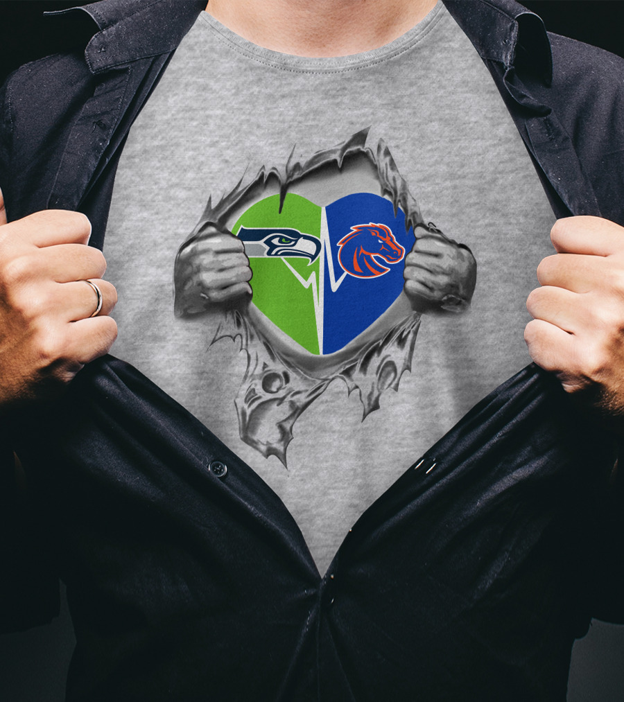 Seahawks Boise State Broncos Heart Design Fan Spirit T-Shirt