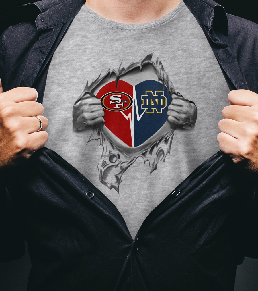 Notre Dame 49ers Heart Logo Fusion Concept T-Shirt