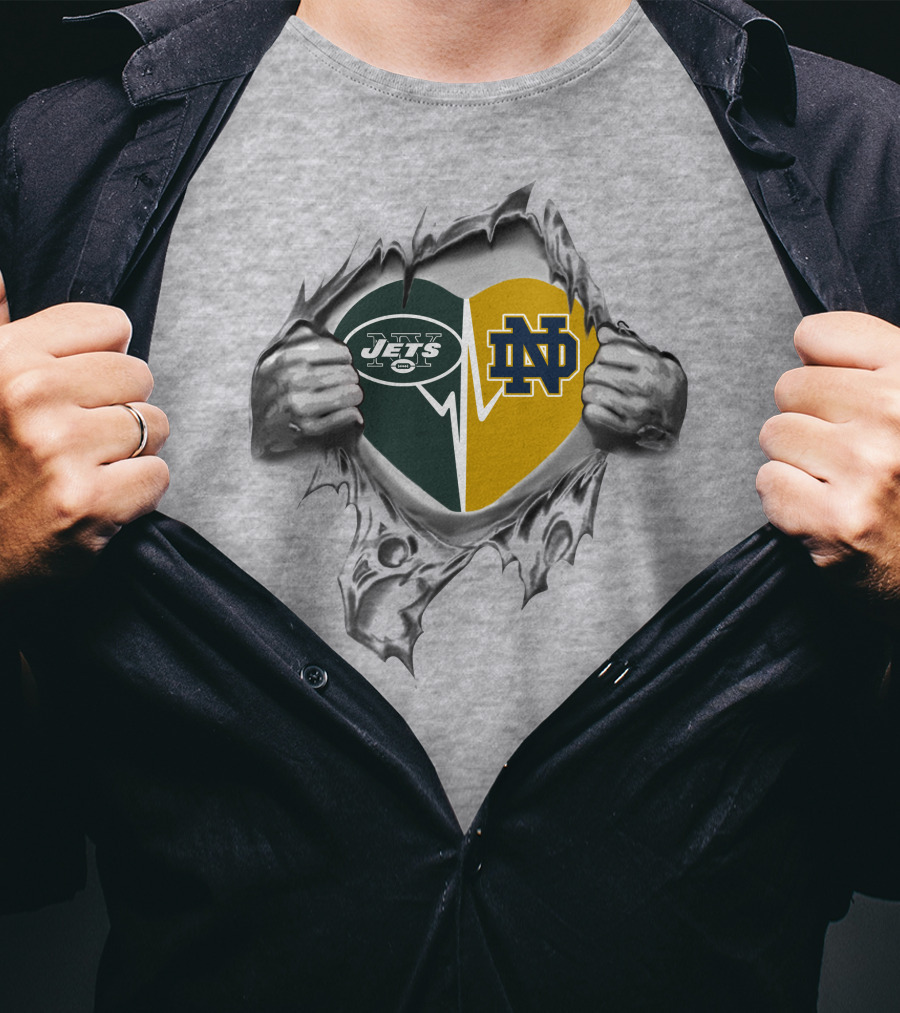 Jets Notre Dame Heart Rip T-Shirt