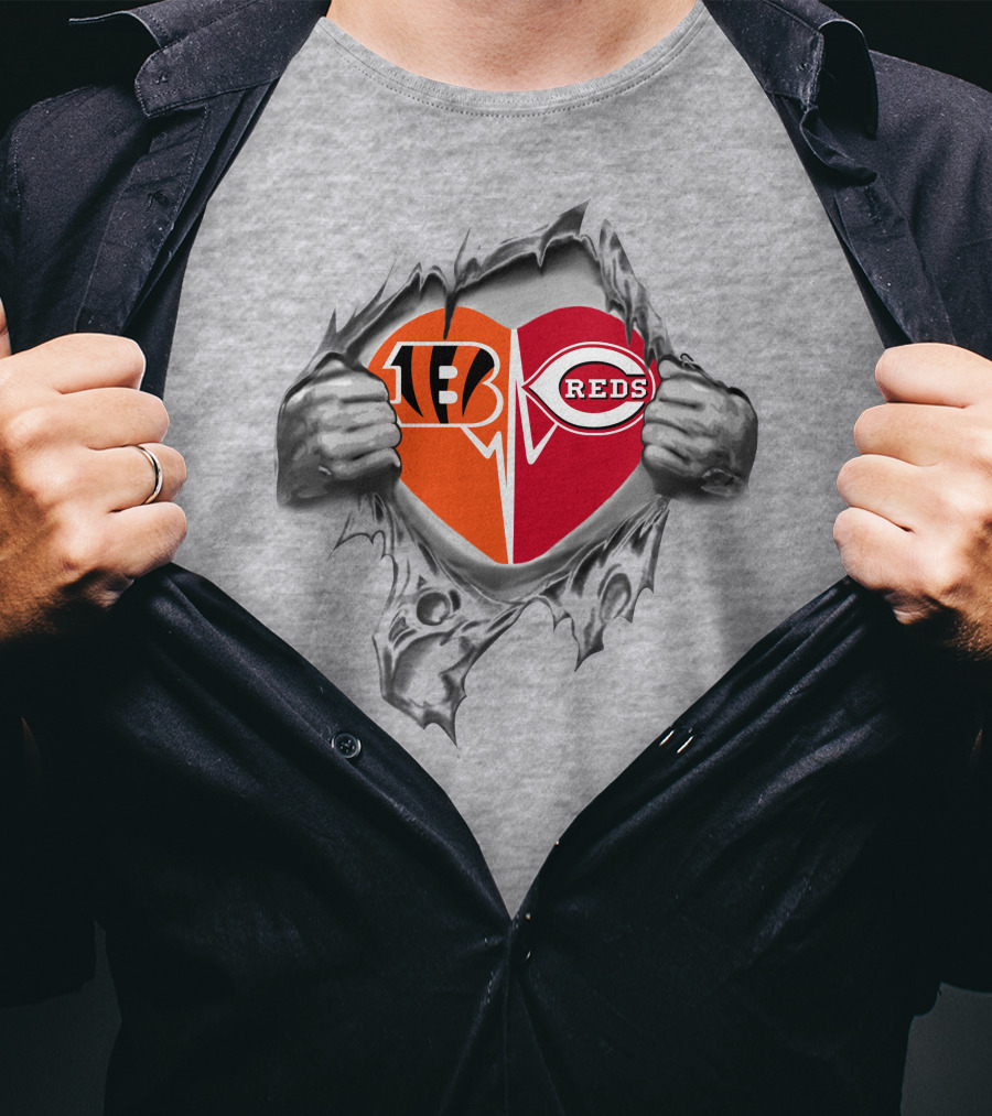 Cincinnati Bengals Reds Logo Heart Combination T-Shirt