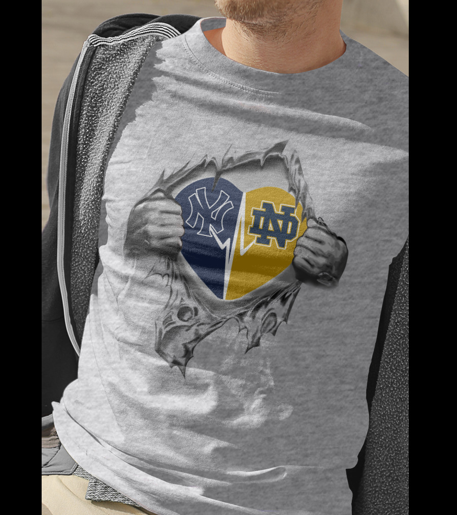 Yankees Notre Dame Heart Logo Tear T-Shirt