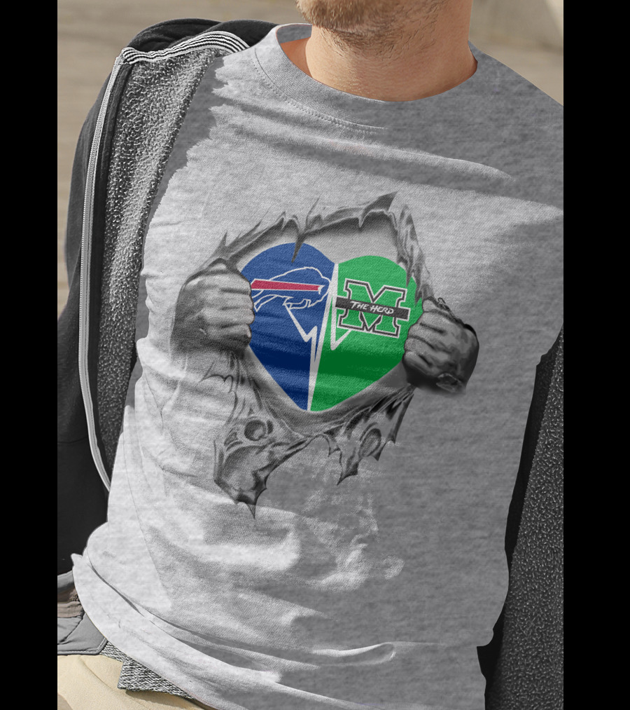 Bills Marshall Thundering Herd Heart Buffalo Bills Logo The Herd M T-Shirt