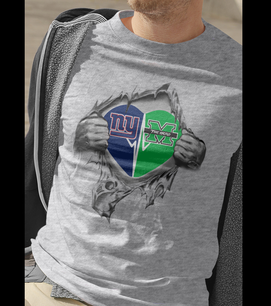 Giants And Marshall Thundering Herd Heart T-Shirt