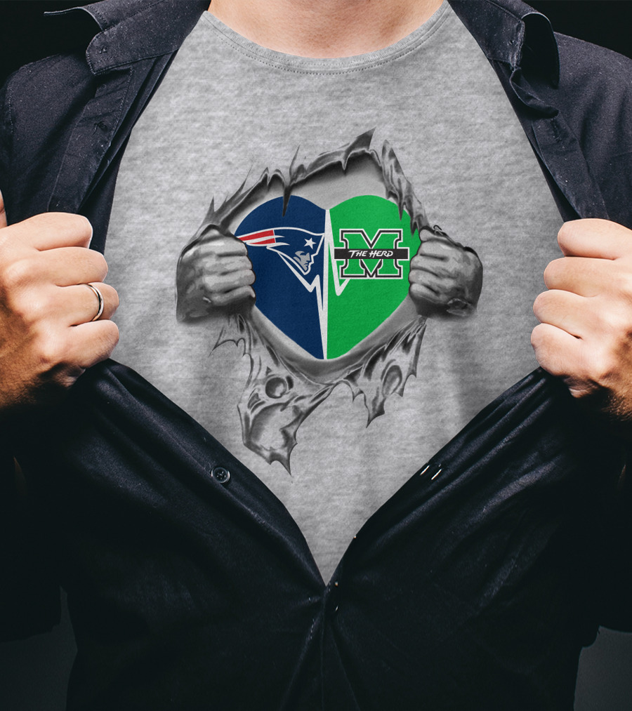 Patriots And Marshall Thundering Herd Heart T-Shirt