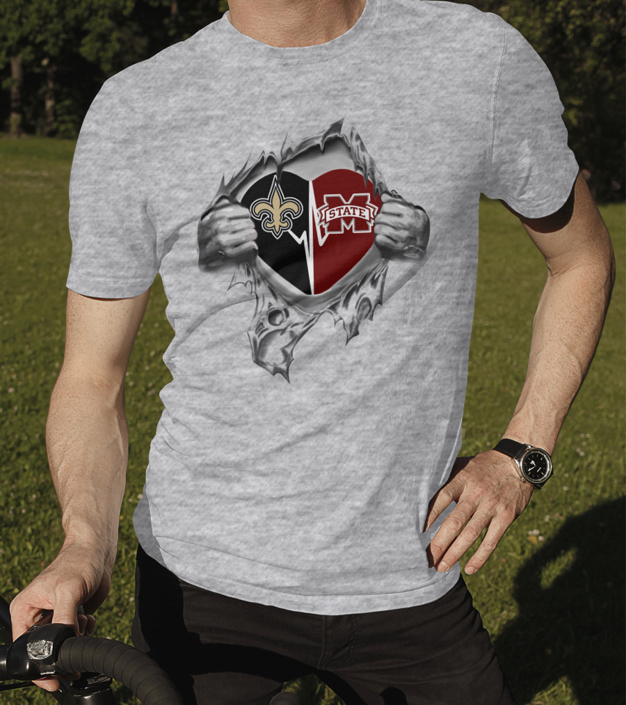 Saints Mississippi State Heart Split T-Shirt