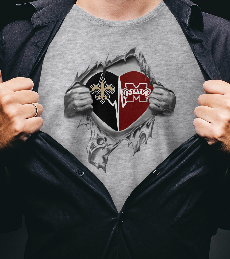Saints Mississippi State Heart Split T-Shirt