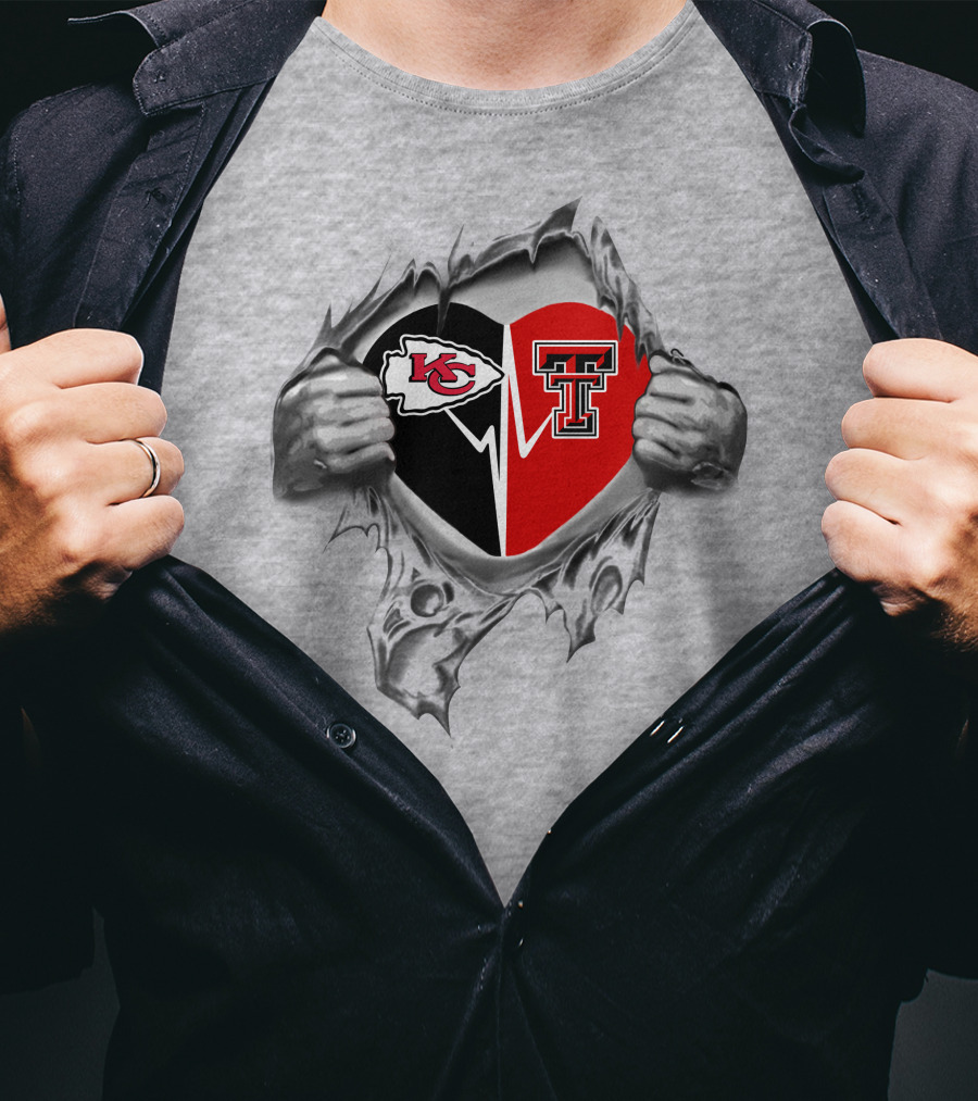 Chiefs Texas Tech Heart With Torn Silver Hand T-Shirt