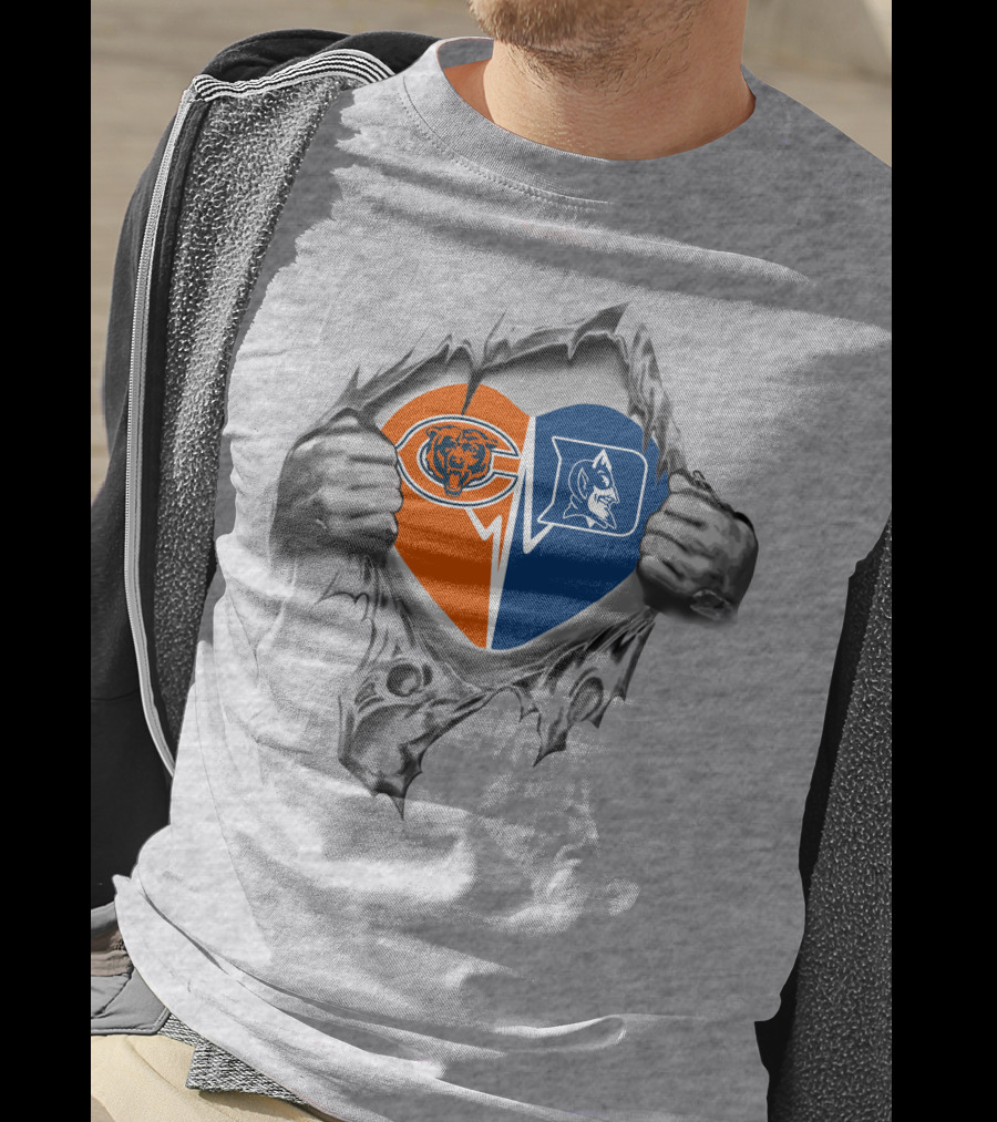 Chicago Bears Duke Blue Devils Heart Tear T-Shirt