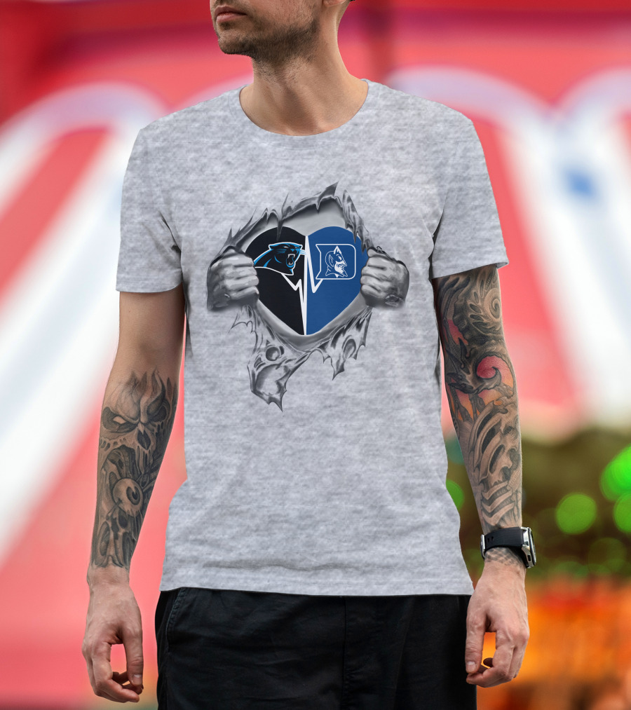 Carolina Panthers Duke Blue Devils Heartbeat Connection T-Shirt