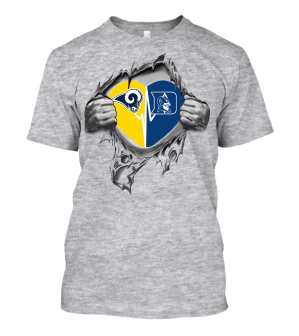 Rams And Duke Blue Devils Heart Torn Open Reveal T-Shirt