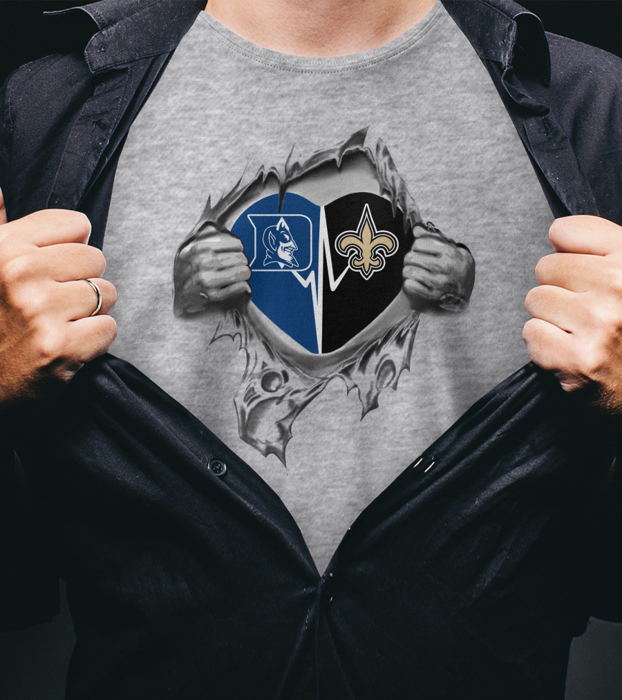 Saints Fleur-De-Lis Duke Blue Devil Heart T-Shirt