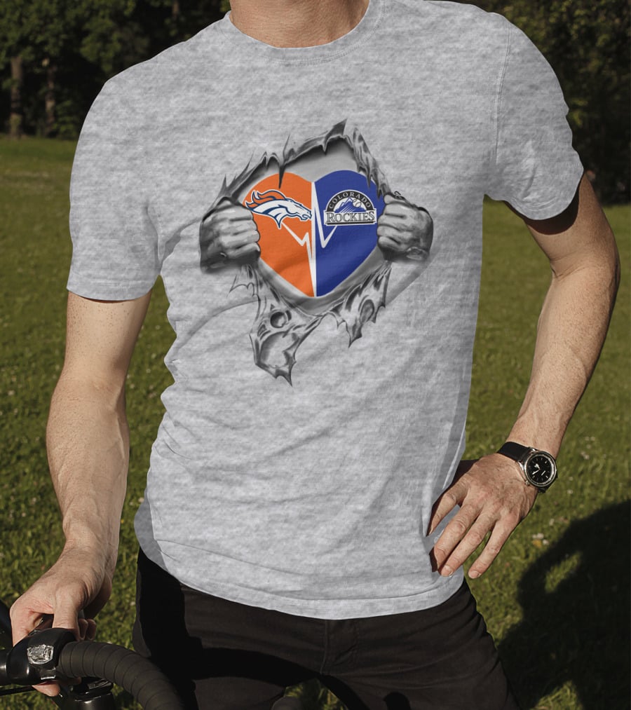 Broncos Colorado Rockies Heart Logo Rip T-Shirt