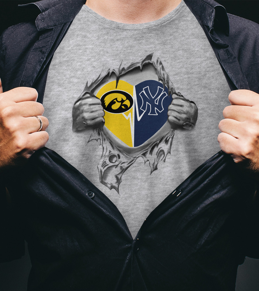 New York Yankees And Iowa Hawkeyes Heart T-Shirt