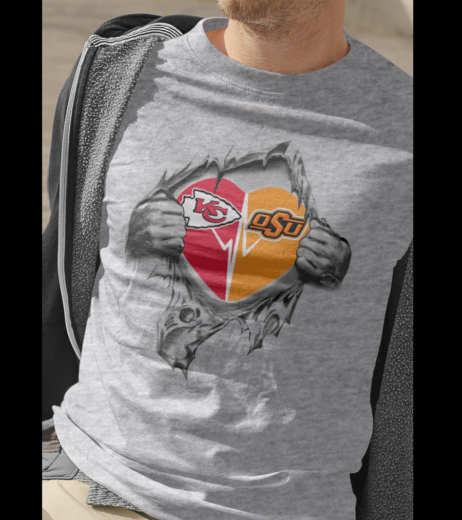 Chiefs Osu Heart Torn Open With Logos T-Shirt