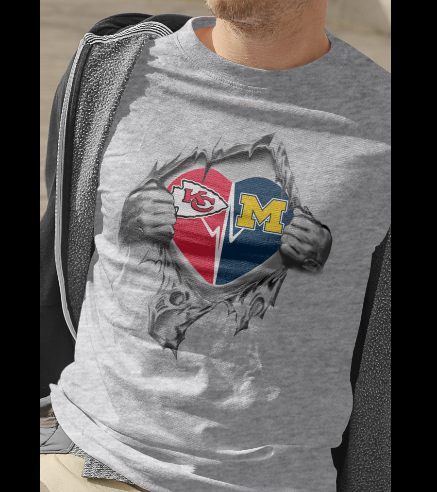Kansas City Chiefs And Michigan Wolverines Heart In My Heart T-Shirt