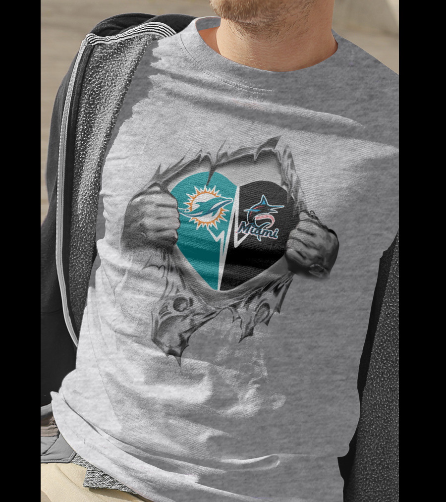 Miami Dolphins Marlins Heart Torn Reveal T-Shirt