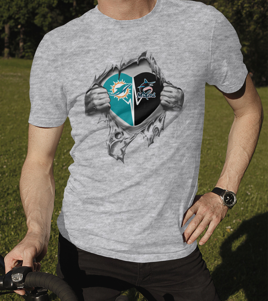 Miami Dolphins Marlins Heart Torn Reveal T-Shirt