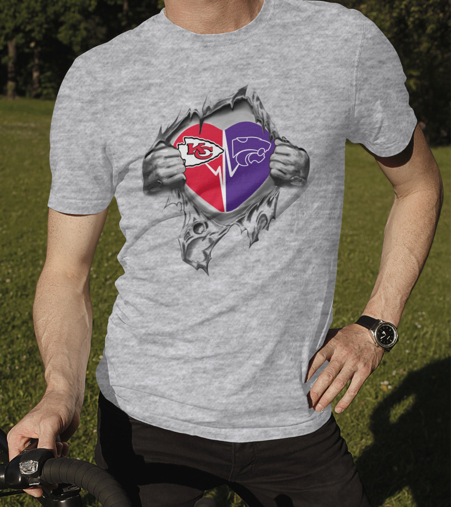 Kansas Chiefs Kansas State Wildcats Heart Logo Split T-Shirt