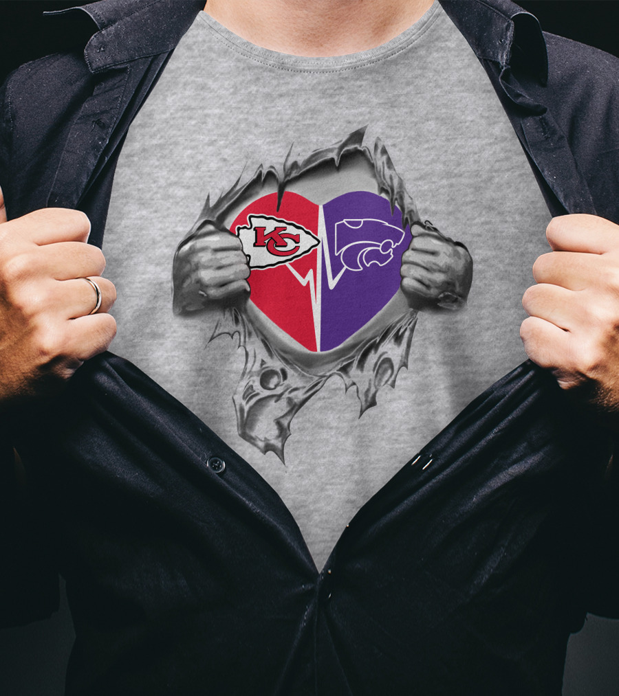 Kansas Chiefs Kansas State Wildcats Heart Logo Split T-Shirt