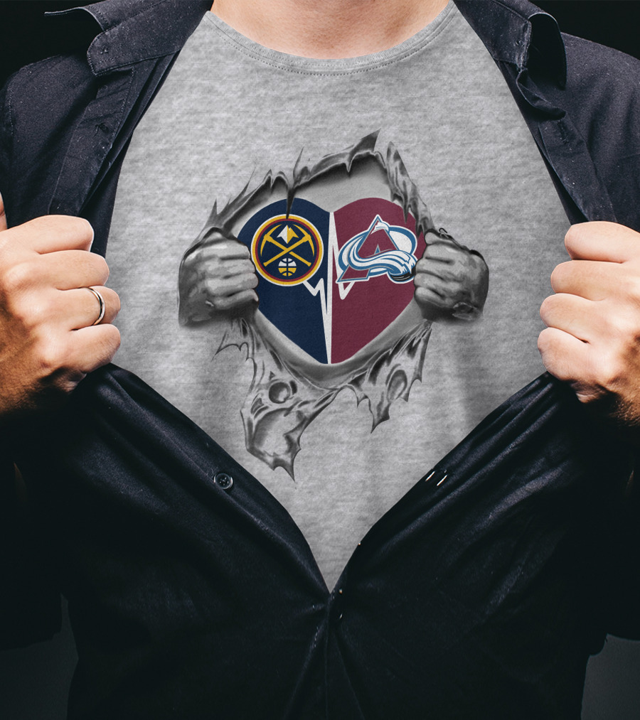 Nuggets Avalanche Heart Logo Tear T-Shirt