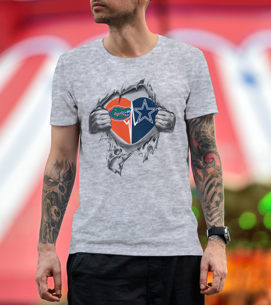 Florida Gators Dallas Cowboys Heart Torn Fabric T-Shirt