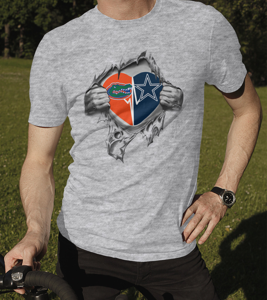 Florida Gators Dallas Cowboys Heart Torn Fabric T-Shirt