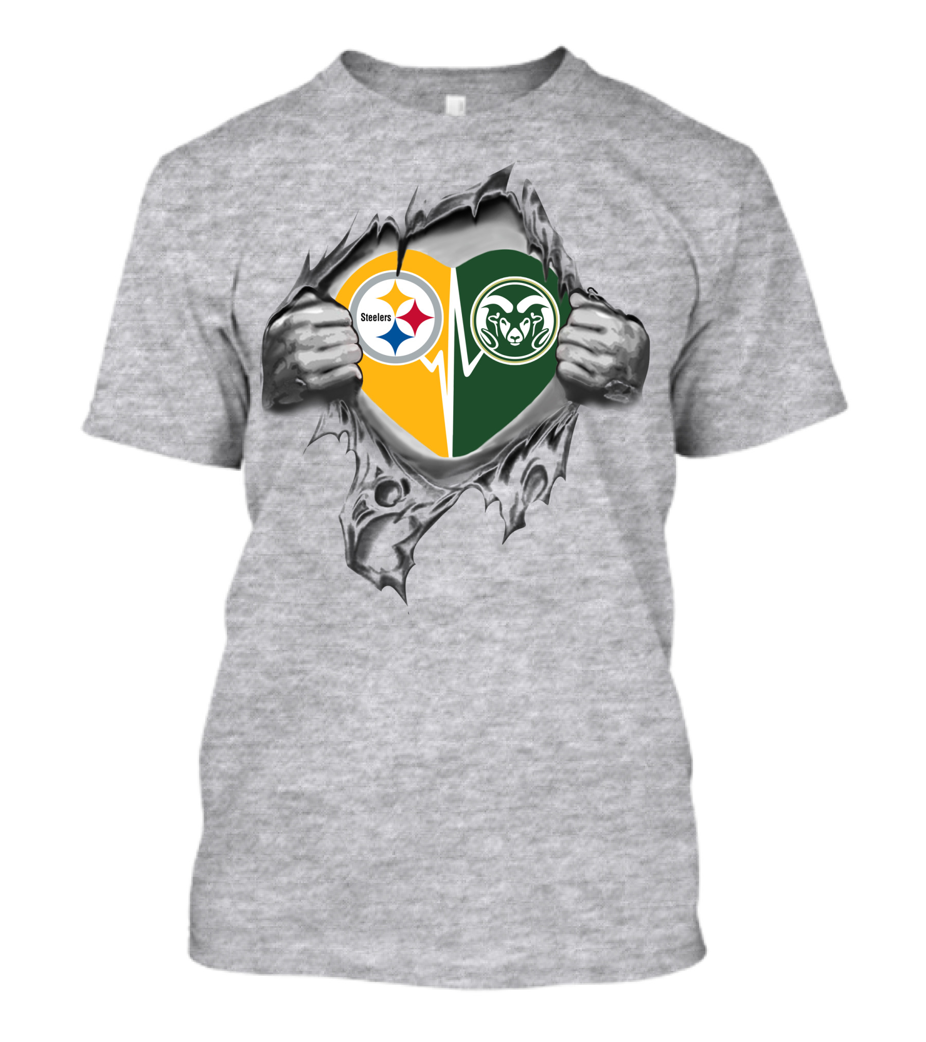 Steelers Colorado State Heart Torn Open Dual Loyalty T-Shirt