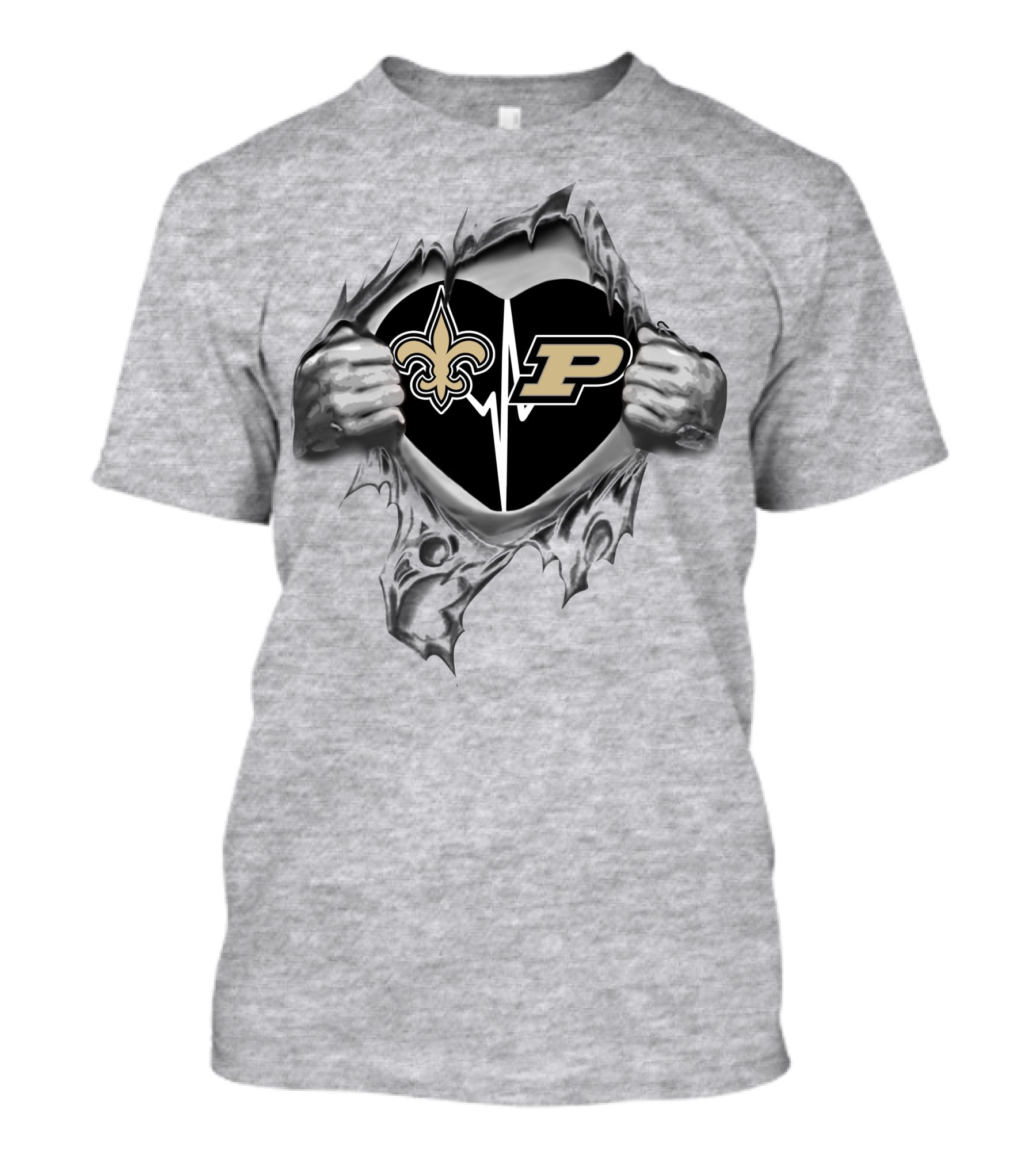 Saints Purdue Heartbeat With Fleur-De-Lis And University T-Shirt