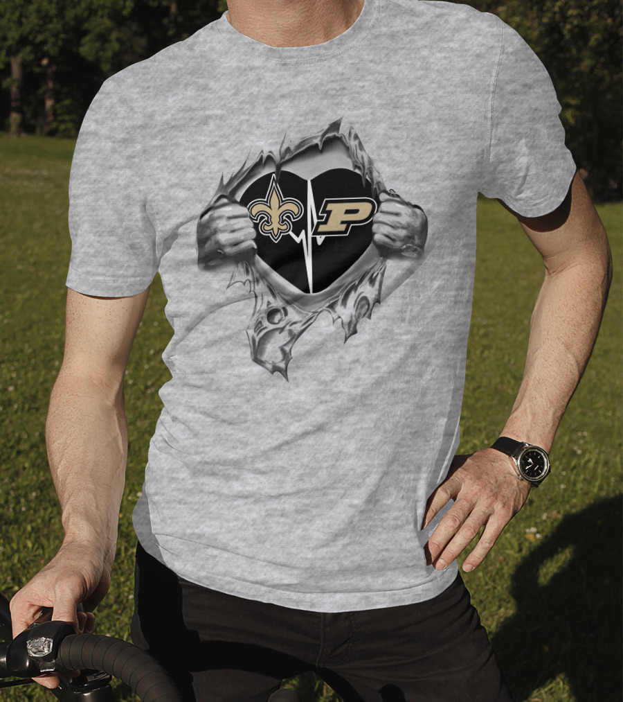 Saints Purdue Heartbeat With Fleur-De-Lis And University T-Shirt