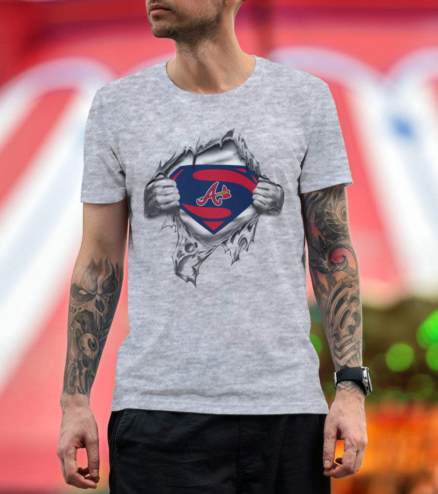 Braves Superman Logo Emblem With Ripped Costume T-Shirt