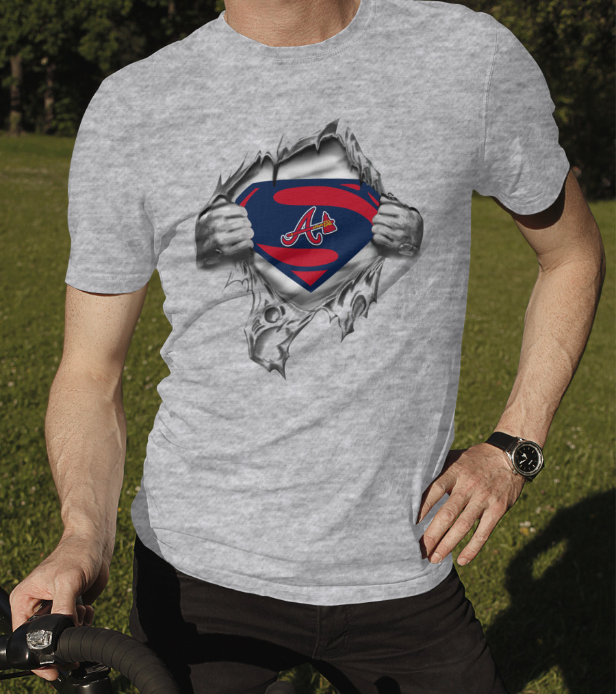 Braves Superman Logo Emblem With Ripped Costume T-Shirt
