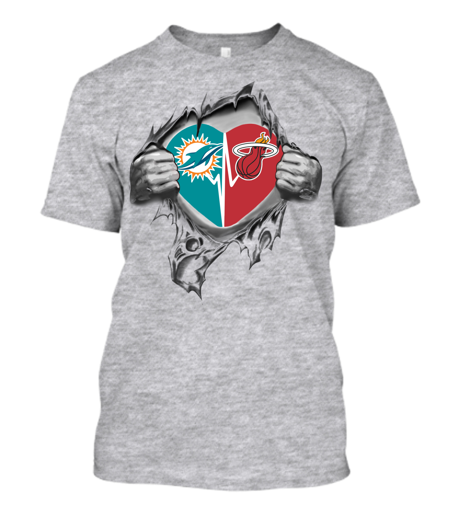 Miami Dolphins Miami Heat Heart Split T-Shirt