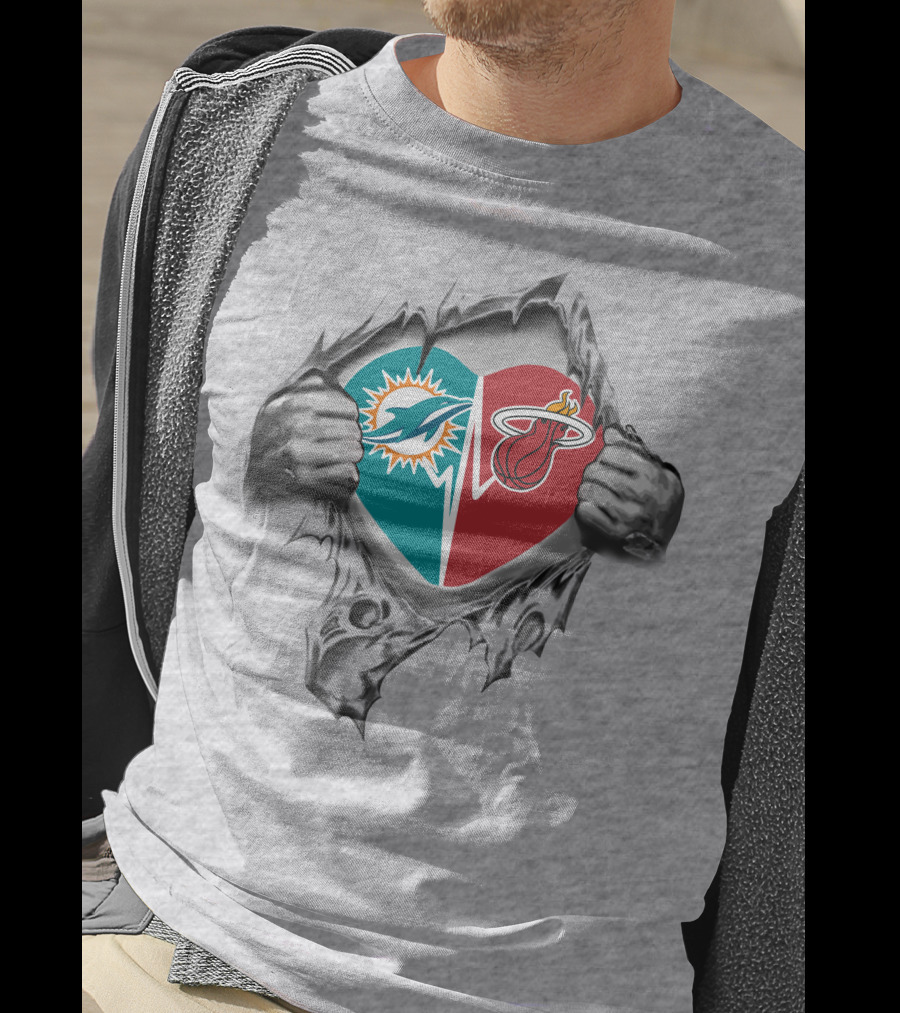 Miami Dolphins Miami Heat Heart Split T-Shirt