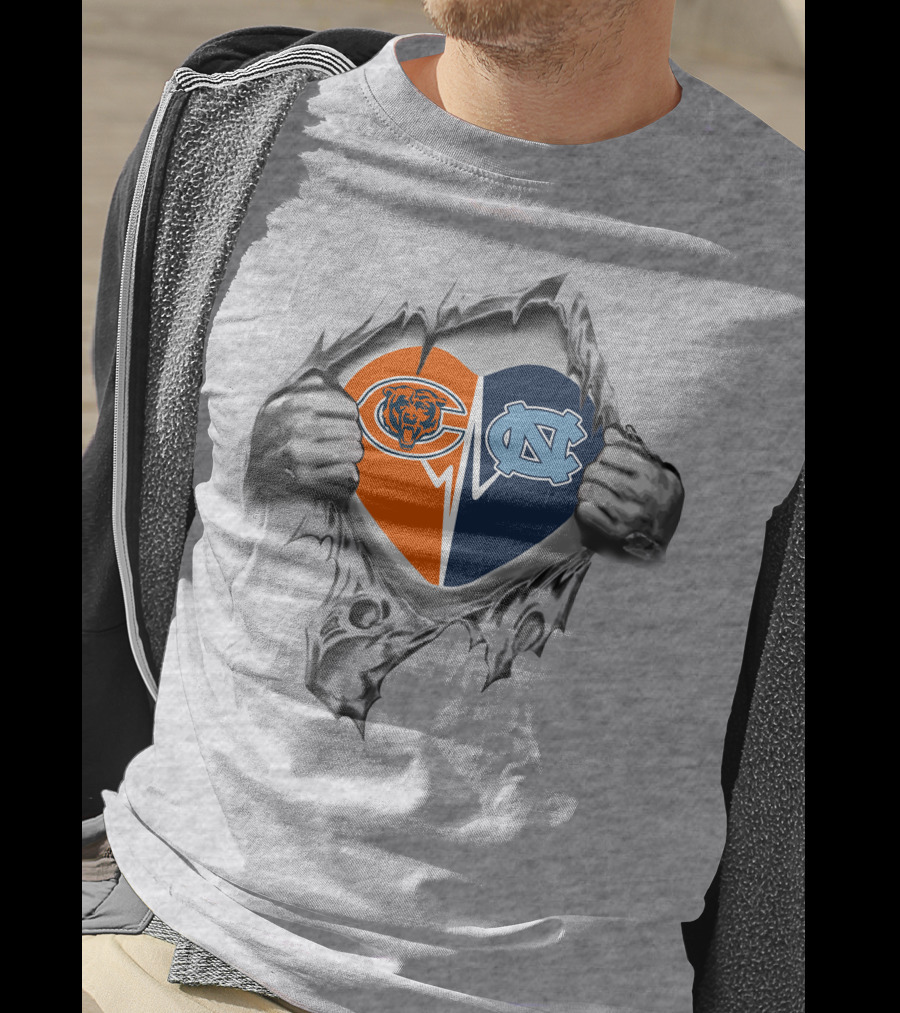 Bears And Tar Heels Heart Logo Revealed In Torn Fabric T-Shirt