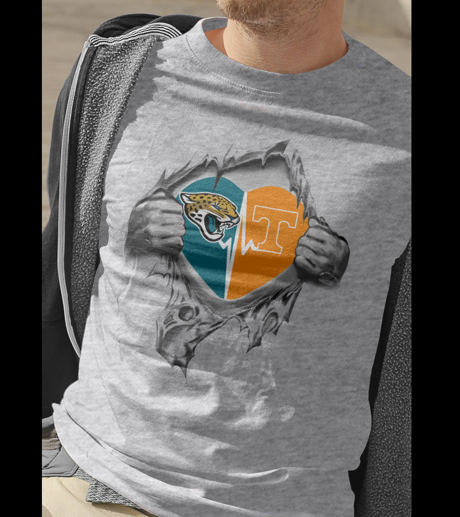 Jaguars Tennessee Volunteers Heart Logo Fusion Peeling T-Shirt
