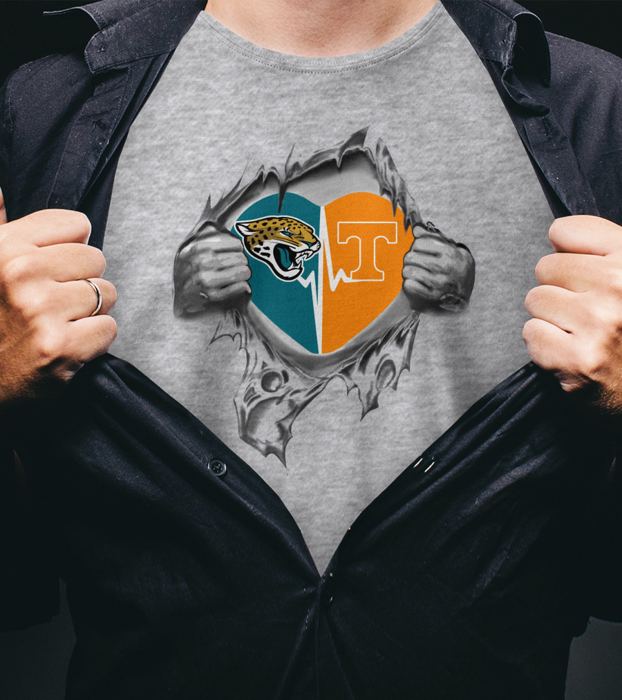 Jaguars Tennessee Volunteers Heart Logo Fusion Peeling T-Shirt