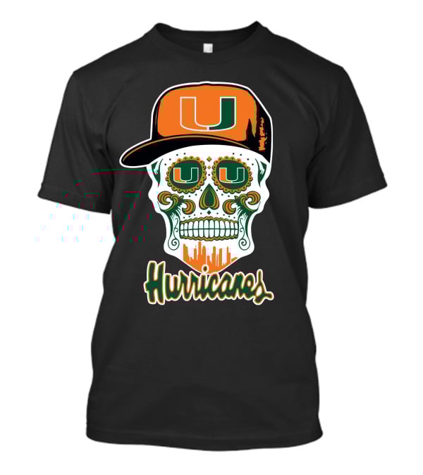 Miami Hurricanes Skull Orange And Green U Cap T-Shirt