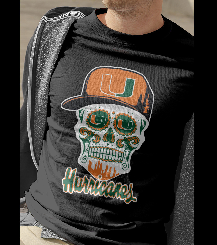 Miami Hurricanes Skull Orange And Green U Cap T-Shirt