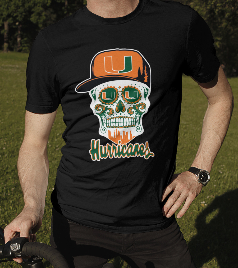 Miami Hurricanes Skull Orange And Green U Cap T-Shirt
